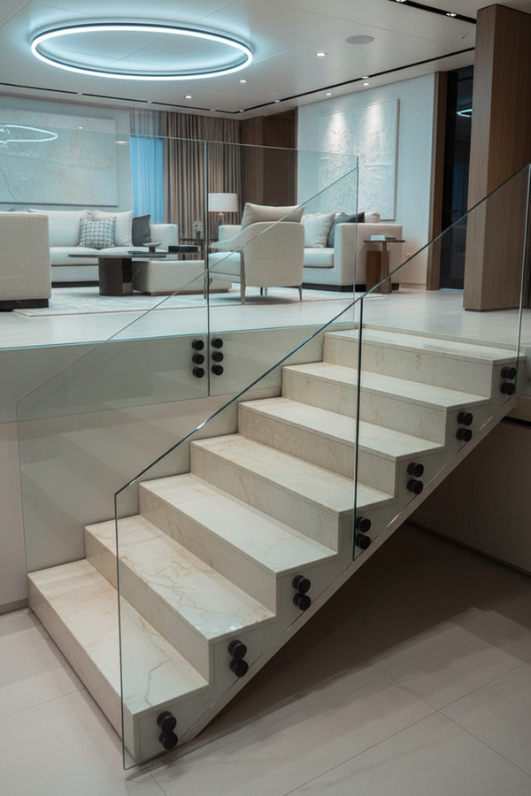 Barandas en Cristal Templado con Botones en Stainless Steel